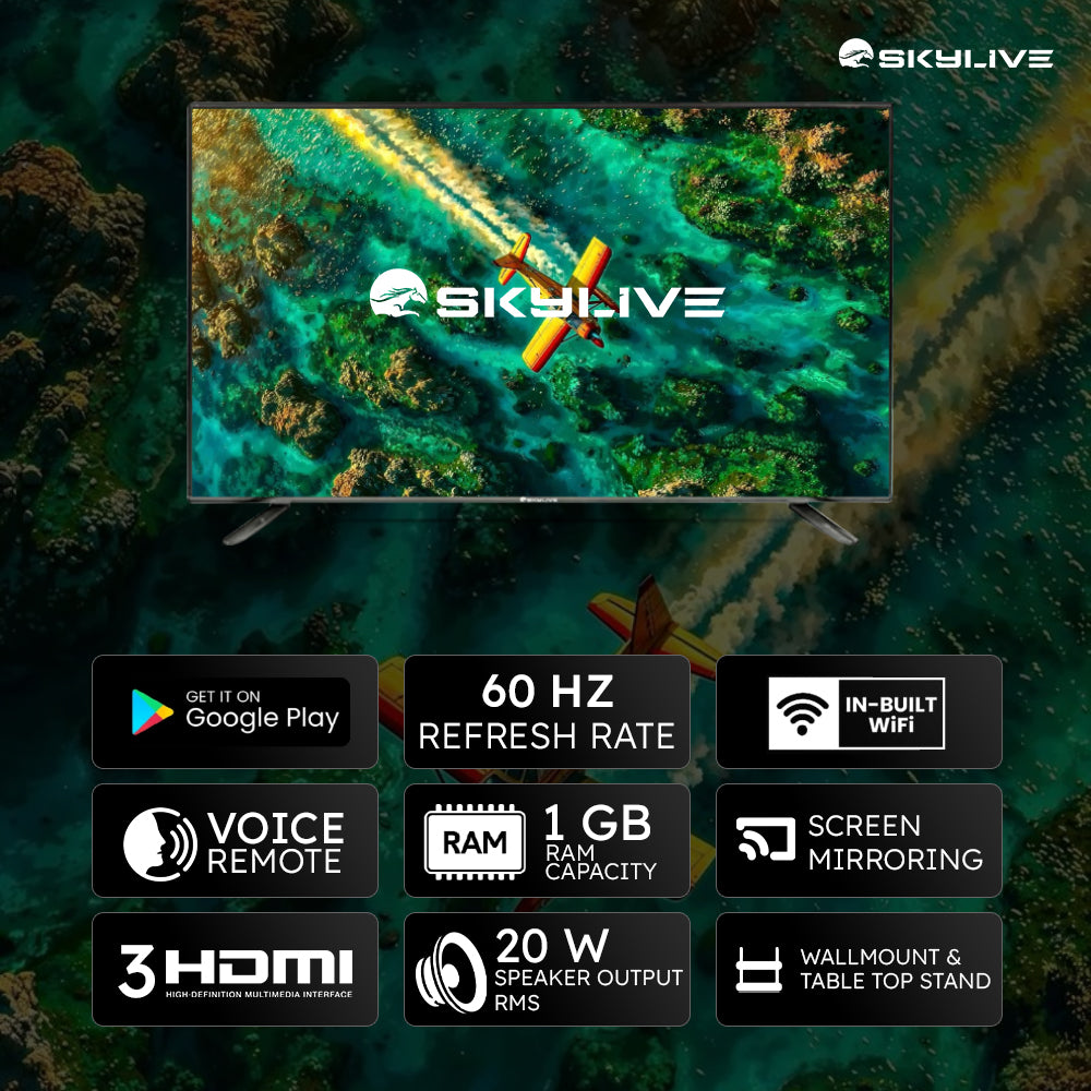 Skylive 80 cm (32 inches)Bezel-Less Smart Android TV (SL32PROV) With Voice command Remote SL4000 (2024 Model)