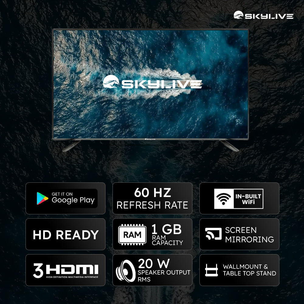 Skylive 80 cm (32 inches)Bezel-Less Smart Android TV (SL32PRO) SL4000 (2024 Model)