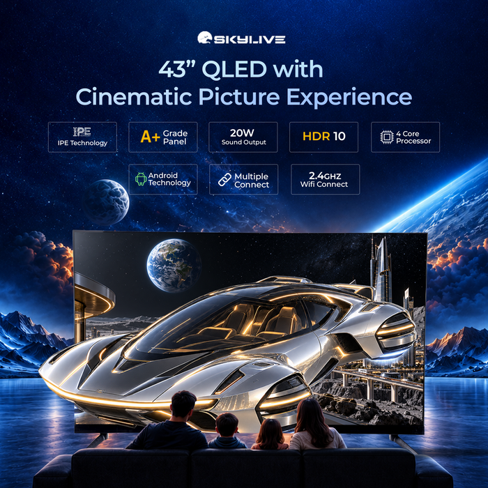 Skylive 109.22 cm (43 Inches) QLED Smart Android TV – Full HD Bezel-Less Display with HDR10, IPE Technology & 16.7 Million Colors | 20W Sound Output | A+ Grade Panel