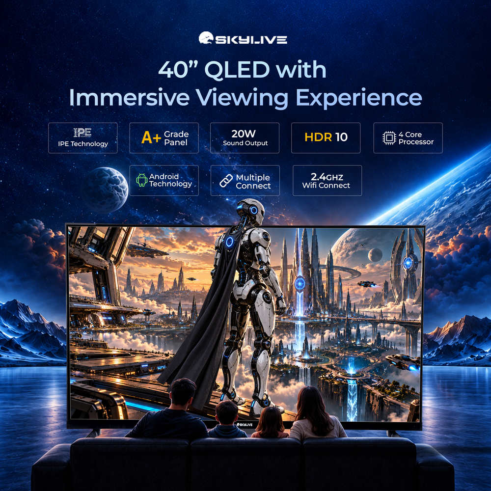 Skylive 101.6 cm (40 Inches) QLED Smart Android TV – Full HD Bezel-Less Display with HDR10, IPE Technology & 16.7 Million Colors | 20W Sound Output | A+ Grade Panel