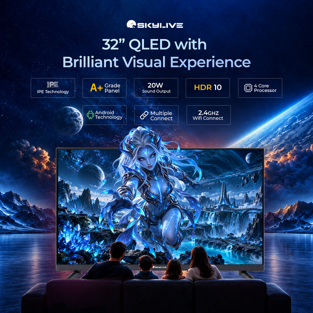 Skylive 80 cm (32 Inches) QLED Smart Android TV – Bezel-Less HD Ready LED TV with HDR10, IPE Technology & 16.7 Million Colors | 20W Sound Output | A+ Grade Panel | Multiple Connectivity