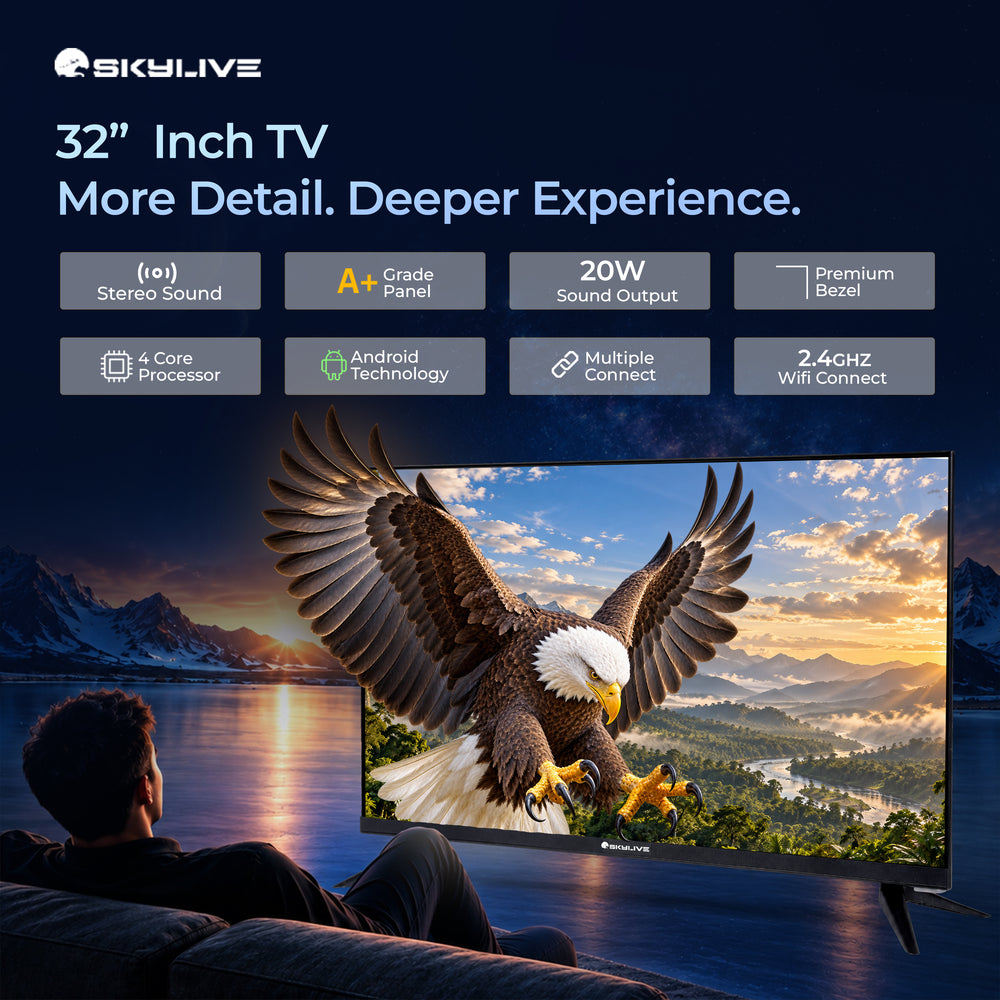 Skylive 80 cm(32 inches) Smart Android TV – Bezel-Less HD Ready LED TV with Bluetooth & Voice Control / 20w Sound output / A+ Grade Panel / Premium Colors / Multiple Connectivity