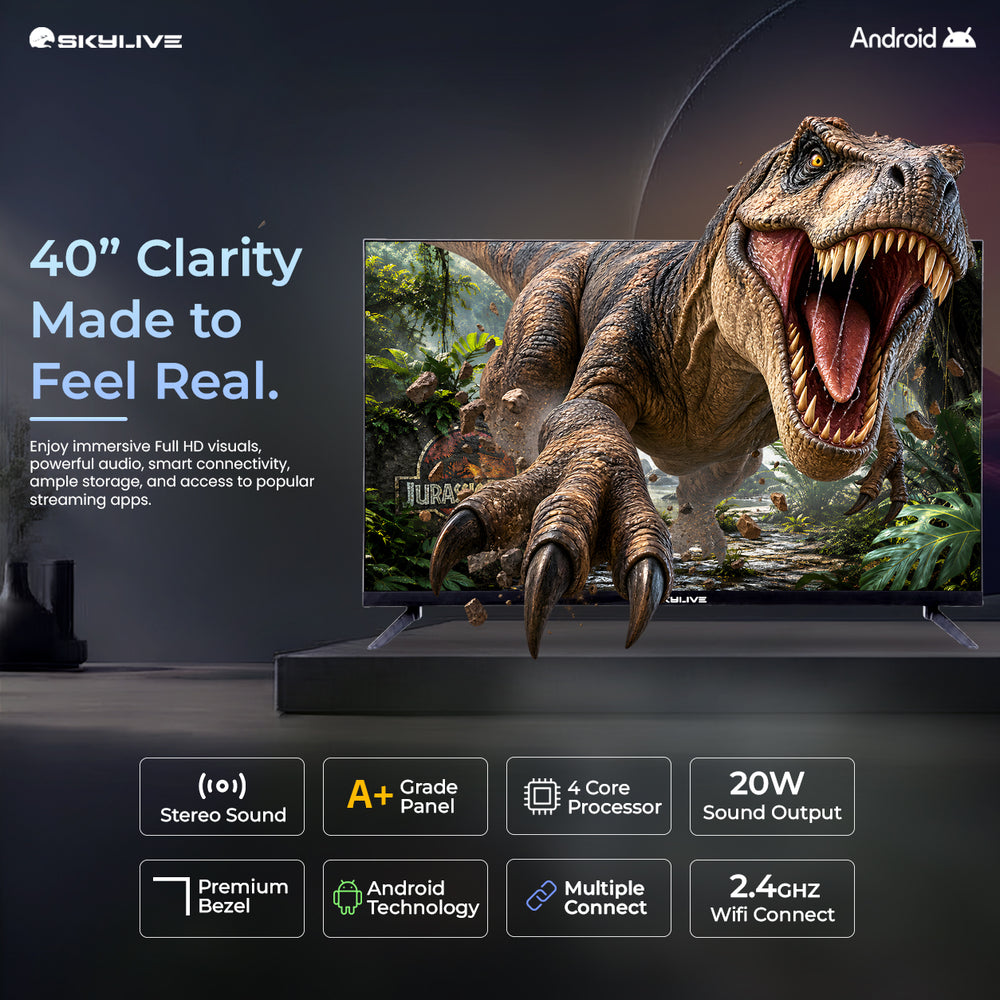 Skylive 101.6 cm (40 inches) Smart TV with Full HD Resolution – Deeper Contrast, Android & Wi-Fi Technology / A+ Grade Panel / Sleek Design / 178 Degree Angle