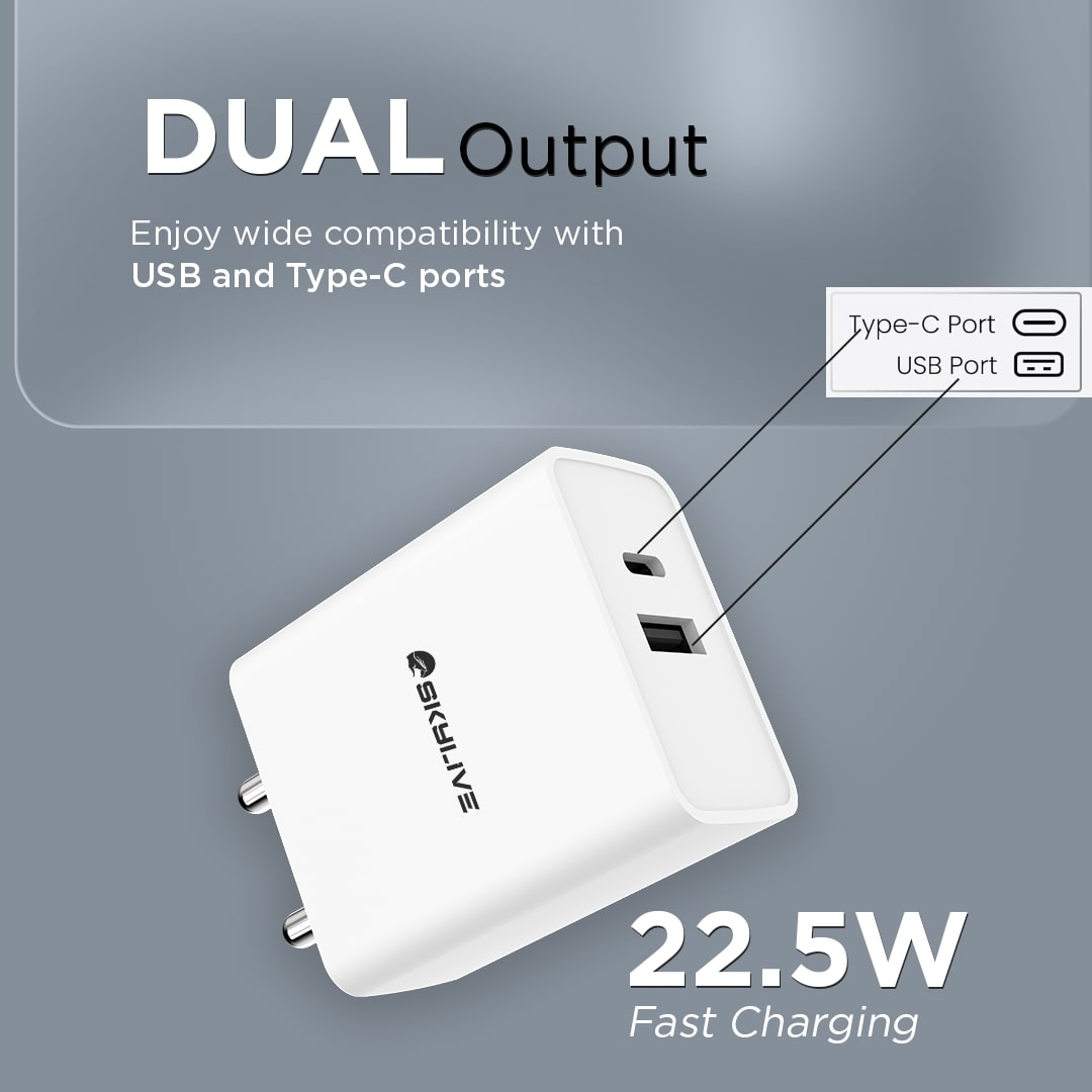 Skylive Wall Charger SLWCQP054 With White USB & White Port